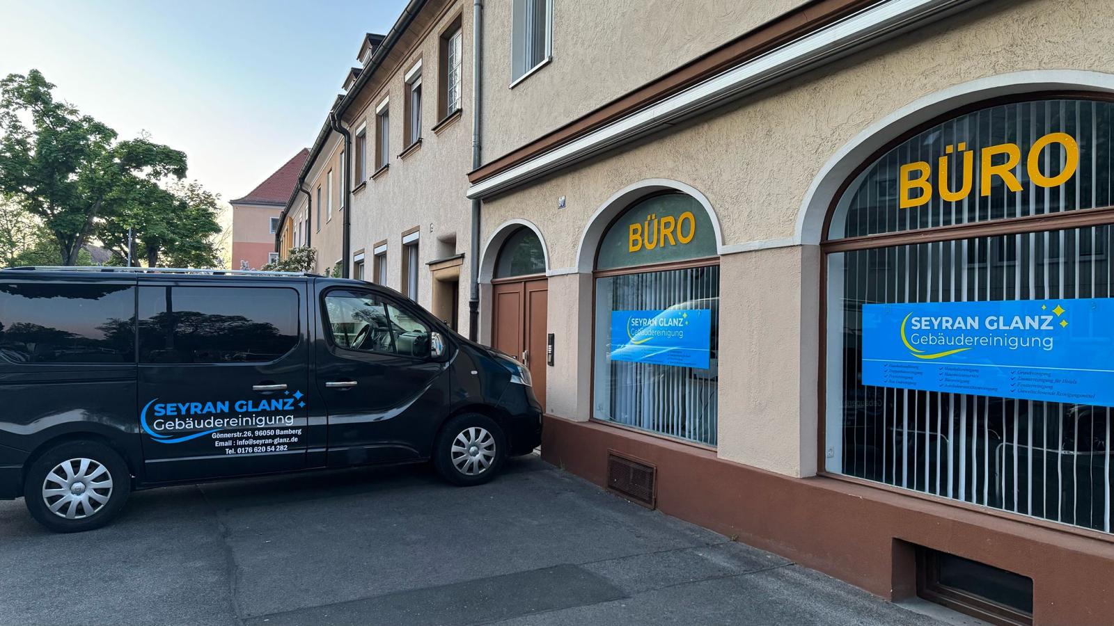 Seyran Glanz Gebäudereinigung in Bamberg mit Büro und Firmenfahrzeug